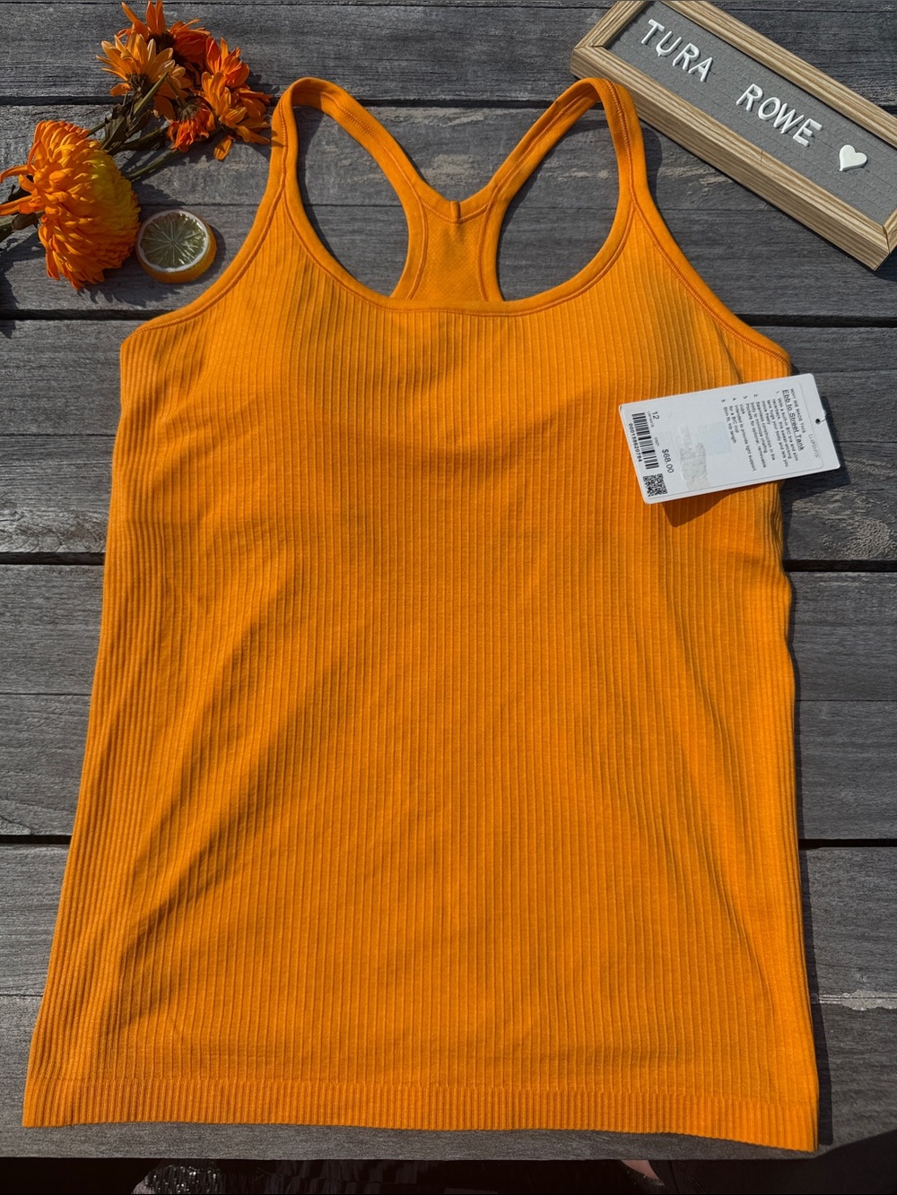 Lululemon Ebb to Street Tank Top Citrus Sizzle Size 12 built In Bra NWT 🍊 orange